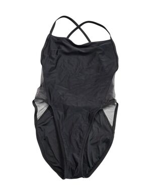 Selfish Swimwear  Black One-Piece Swimsuit Cross Back Straps mesh side accent
